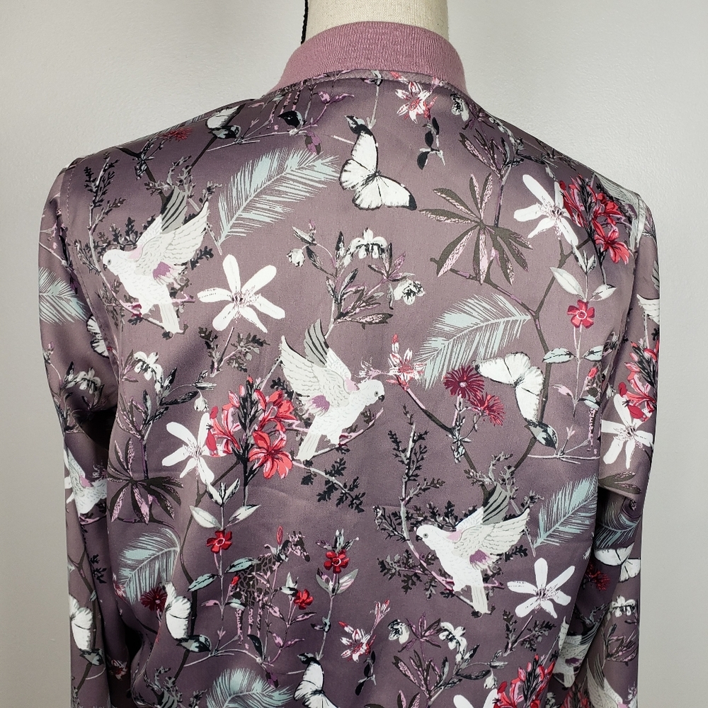 Aeropostale Purple Floral Satin Bomber Jacket M - Picture 13 of 16